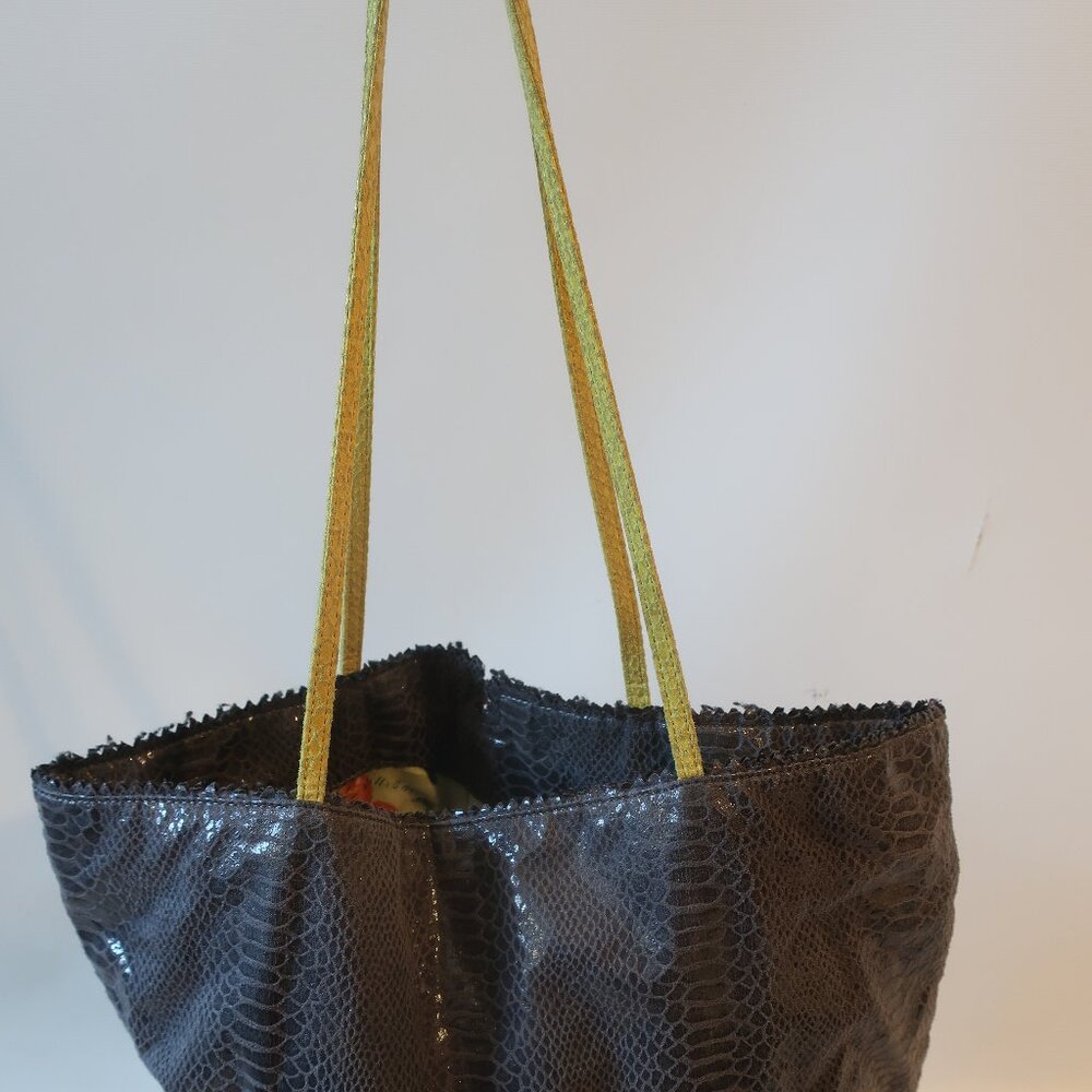 Womens Carlos Falchi Gray Yellow Python Print Fat… - image 4